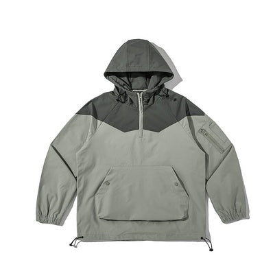 Color Matching Hooded Pullover Jacket